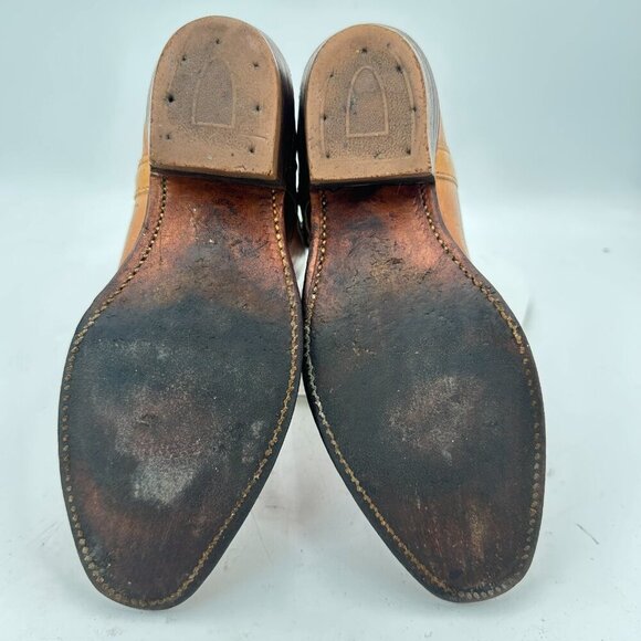 Double-H Women Size 7B Brown Tan Leather Pull On Low Heel Western Cowboy Boot - Picture 8 of 14